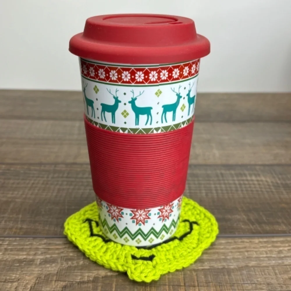 Grinch‎ Coasters Christmas Holiday Handcrafted Crochet by Seller Cotton